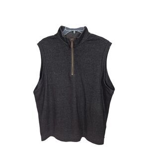 Roundtree & Yorke Vest Mens Large Brown Quarter Zip Mock Neck Sleveless Pullover
